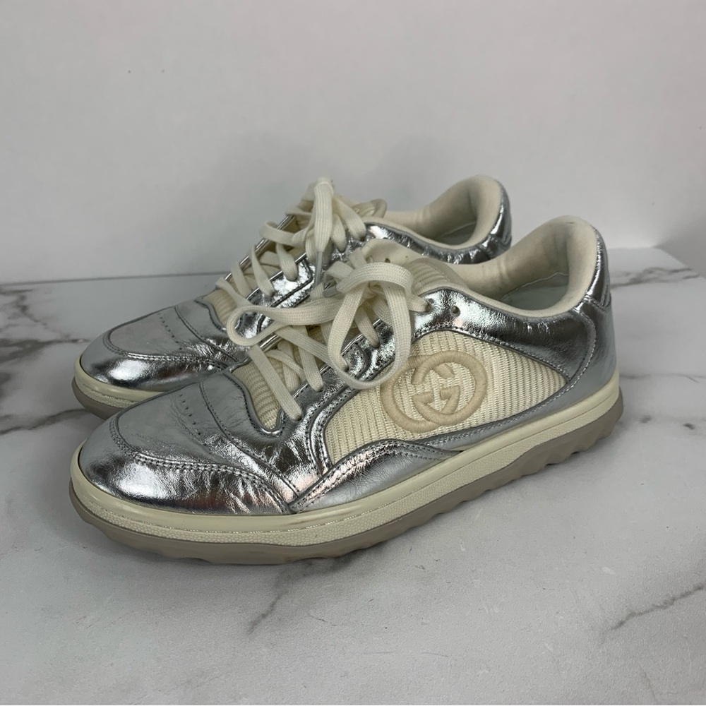 GUCCI Silver Metallic Women’s Low-Top Lace-up Sneakers 36 - Picture 6 of 16